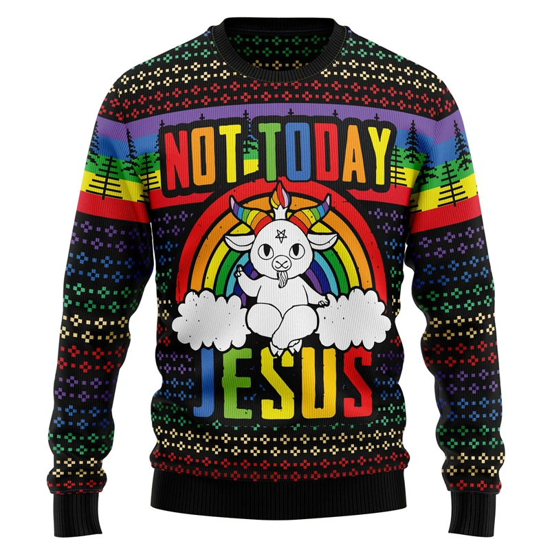 Funny Men Sweater 3D Jesus Printed Christmas Party Sweatshirt Christmas Sweater Men Casual Crew Neck Long Sleeve Pullover Top