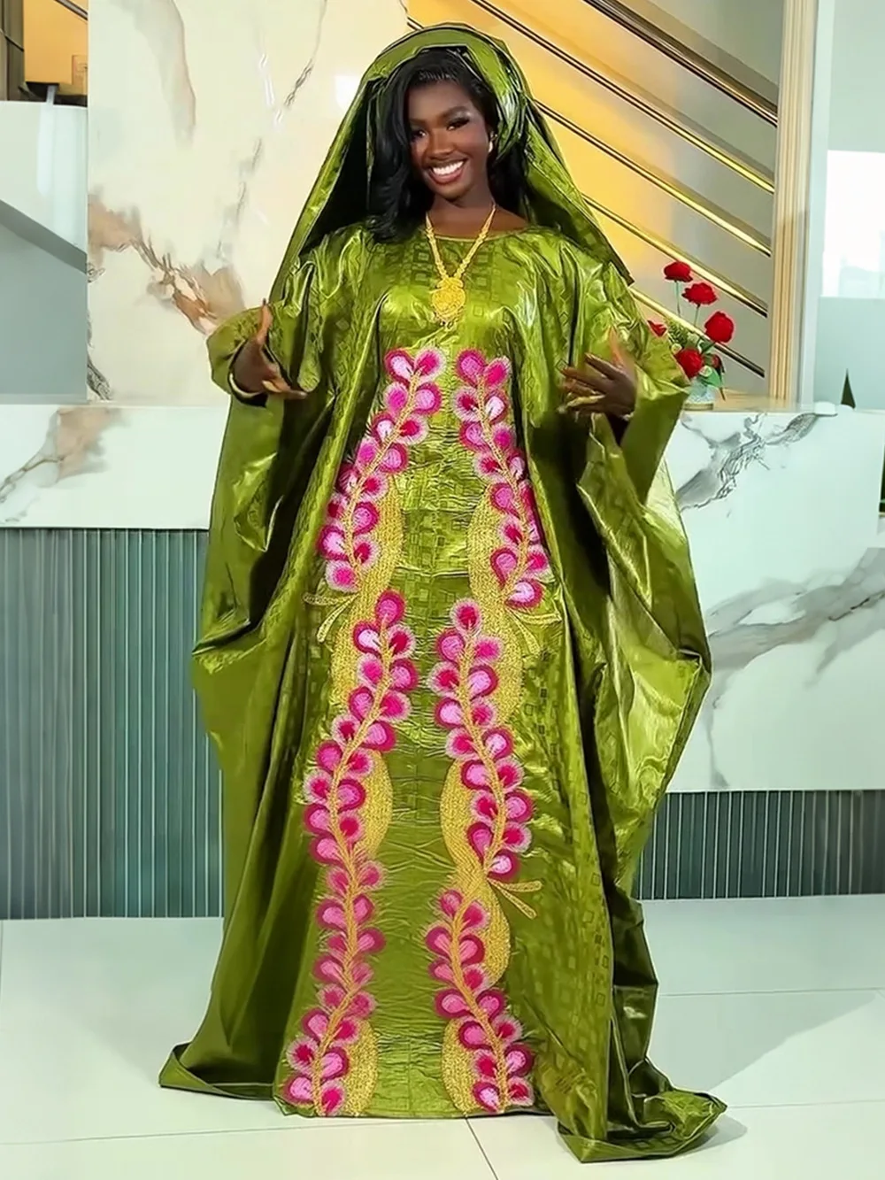 Plus Size African Party Long Dresses for Women 2026 New Luxury Bazin Embroidery Robe Elegant Muslim Wedding Evening Gown - view 5