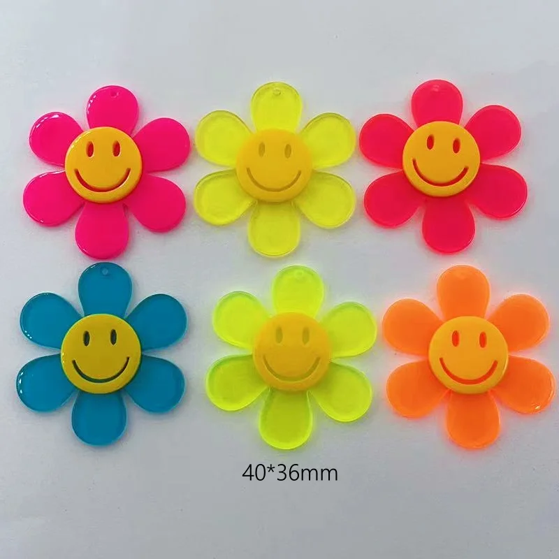 10pcs Cartoon Colorful Smile Face Flower Charms Acrylic Embellishment Pendant For Hairpin Scrapbooking diy Jewelry Accessorie