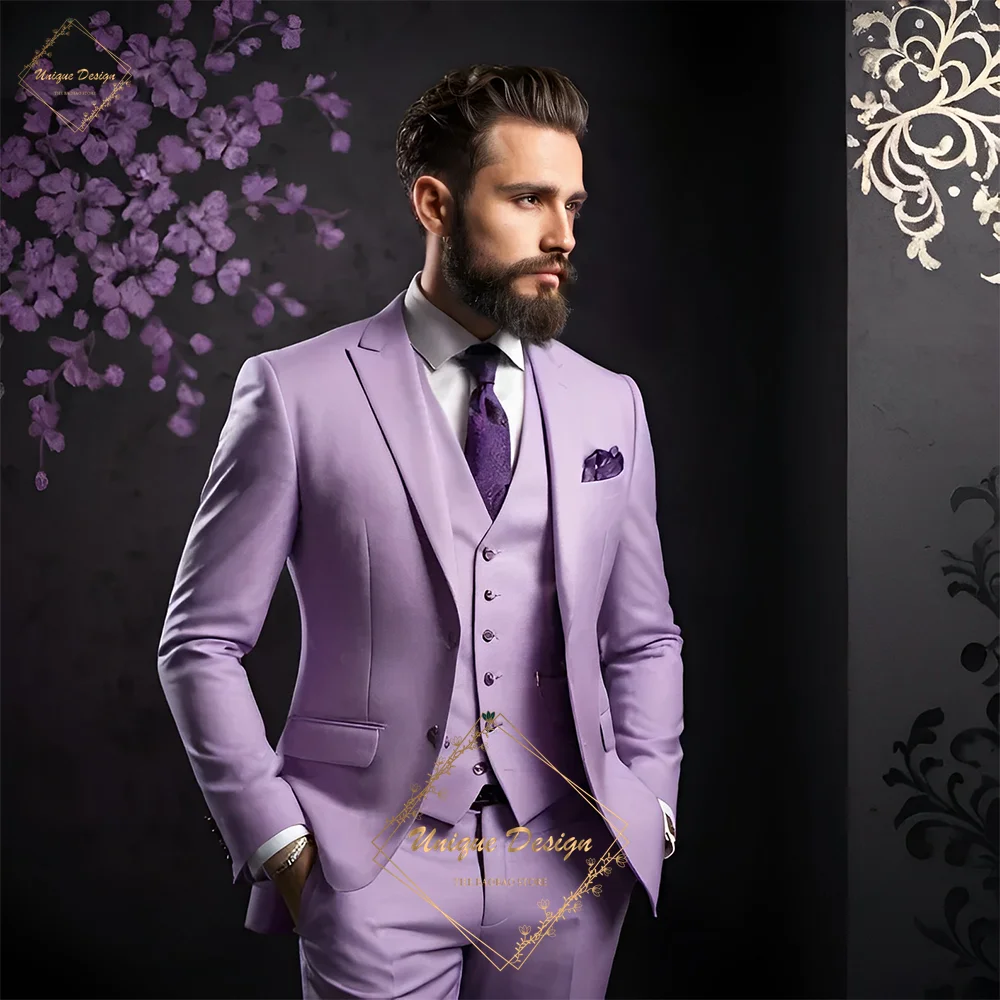 Elegant 3 Piece Slim Fit Suit in Purple for Banquet Groomsmen Wedding Prom Cocktail Xmas Dinner Party Bespoke Homme Tuxedo