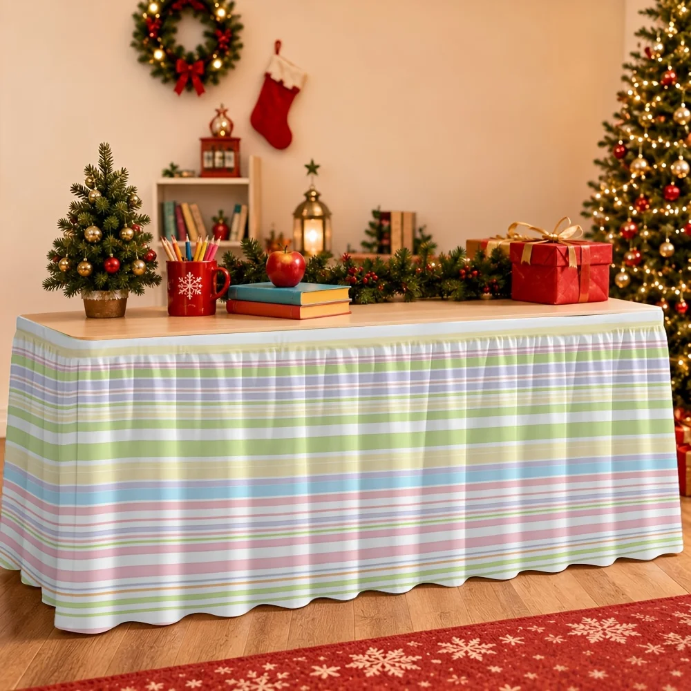 1-Pack, Elegant and Colorful Striped Table Cover Table Skirts