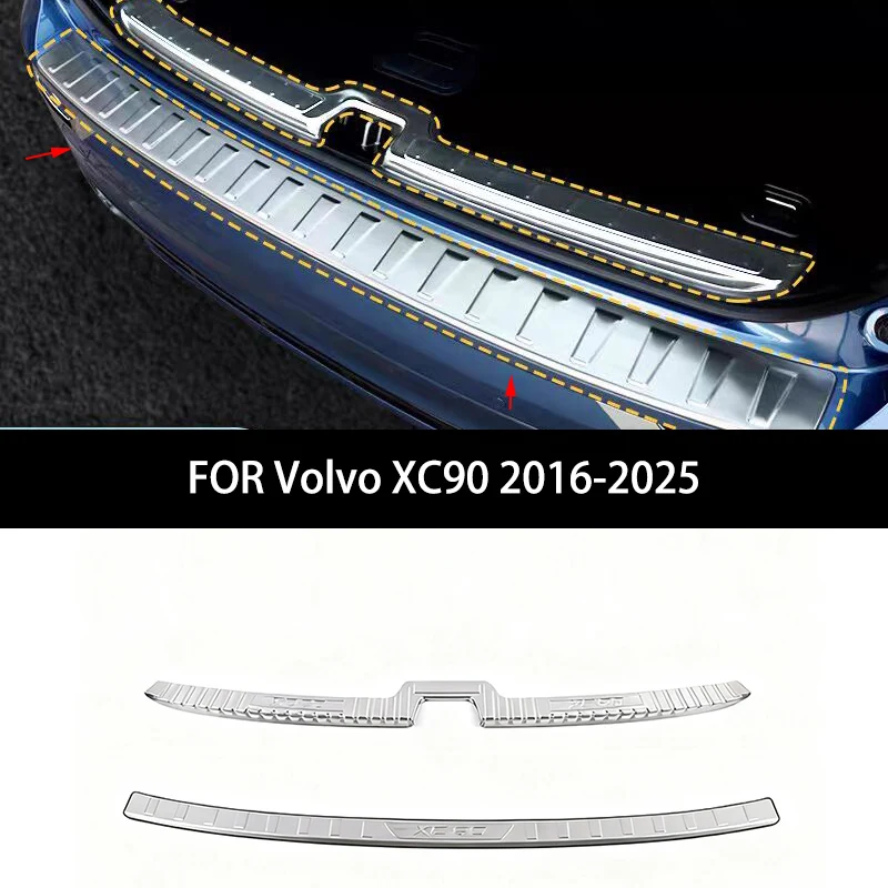 

ПОДХОДИТ ДЛЯ Volvo XC90 2016-2025 Нержавеющая сталь черный хром Задний багажник снаружи внутри Защитная крышка бампера Накладка на порог