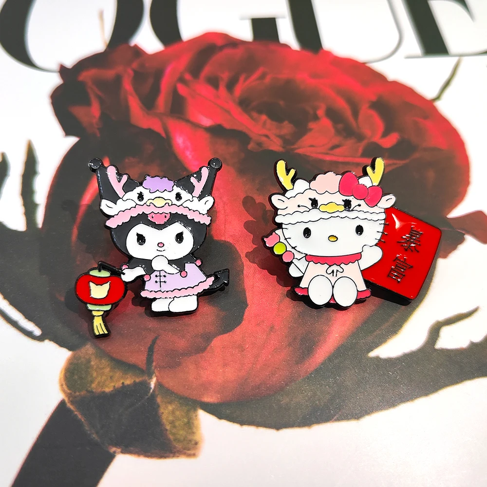 New Year Cinnamoroll Hello kitty Melody Enamel Brooch Kuromi Pins Metal Badge Lapel Brooch Backpack Accessories Jewelry Gift