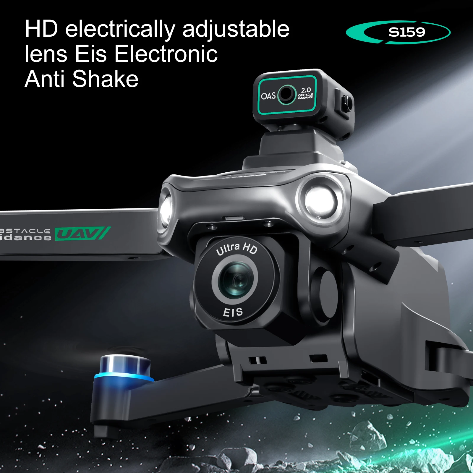 FACEGLE S159 Dron Plegable, Cámaras Dobles Ajustables Eléctricamente -720P, Posicionamiento GPS + Motor sin Escobillas, Evitación de Obstáculos + Posicionamiento por Flujo Óptico, con Control Remoto con Pantalla, Velocidad Ajustable, Elección Ideal para Fotografía Aérea de Viajes, Regalo Navideño