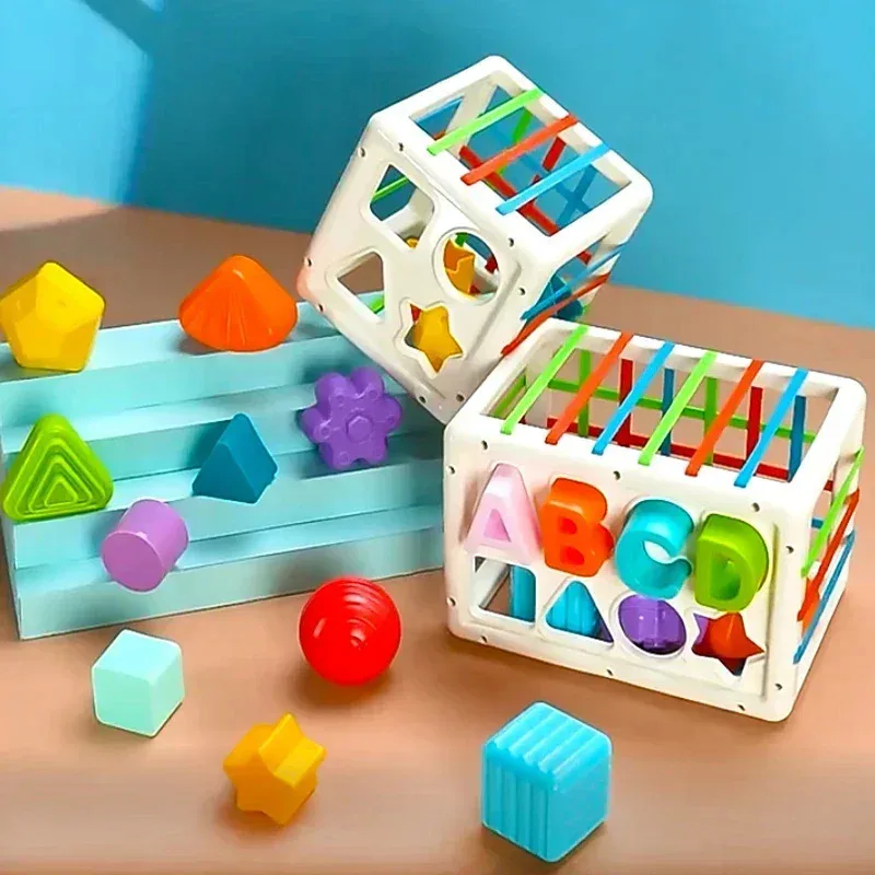 TEMIKIDS bébé forme tri jouets enfants Montessori jouets éducatifs coloré sensoriel Cube jouets avec bandes élastiques pour Fine Mot