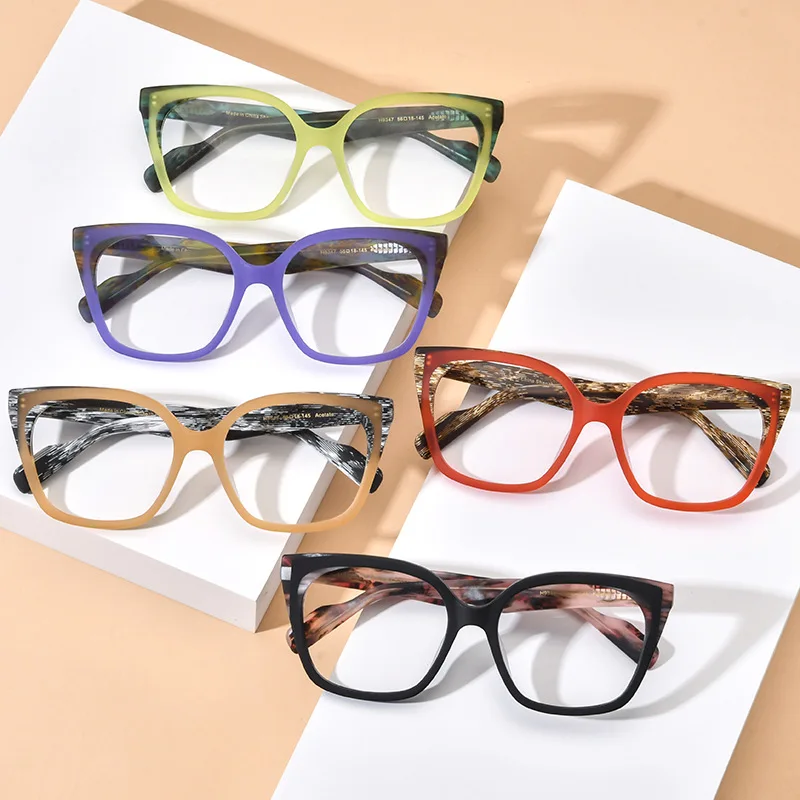 Niche designer frosted optical prescription glasses retro square frame acetate fashion round face personality large glasses fram