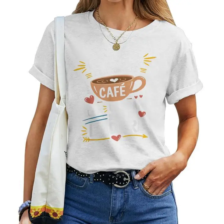 

Funny Coffee Lover Graphic Print Cotton T-shirt with Cafe Text and Hearts Design Casual Soft Daily Wear Women Tee​