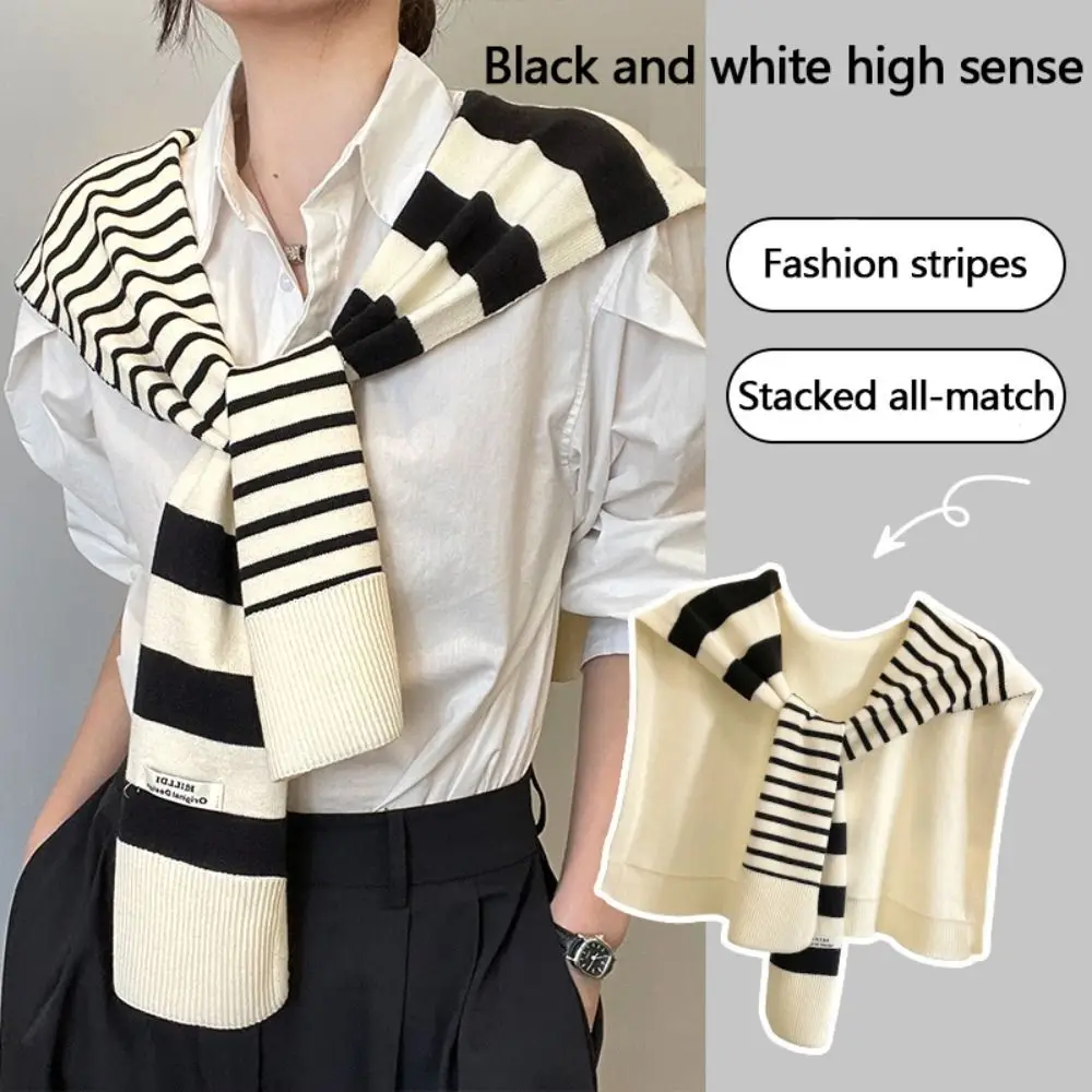 Fashion Versatile Stripes Shawl Plus-Sized Lightweight Shoulder Scarf Detachable Casual Neck Protection for Women