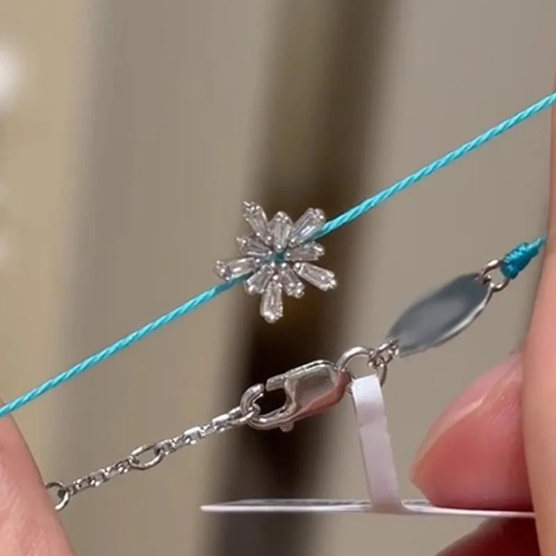 New in inlay crystal snowflake sparkling diamonds bracelet mint color fine hand rope for women small simple daily jewelry gift