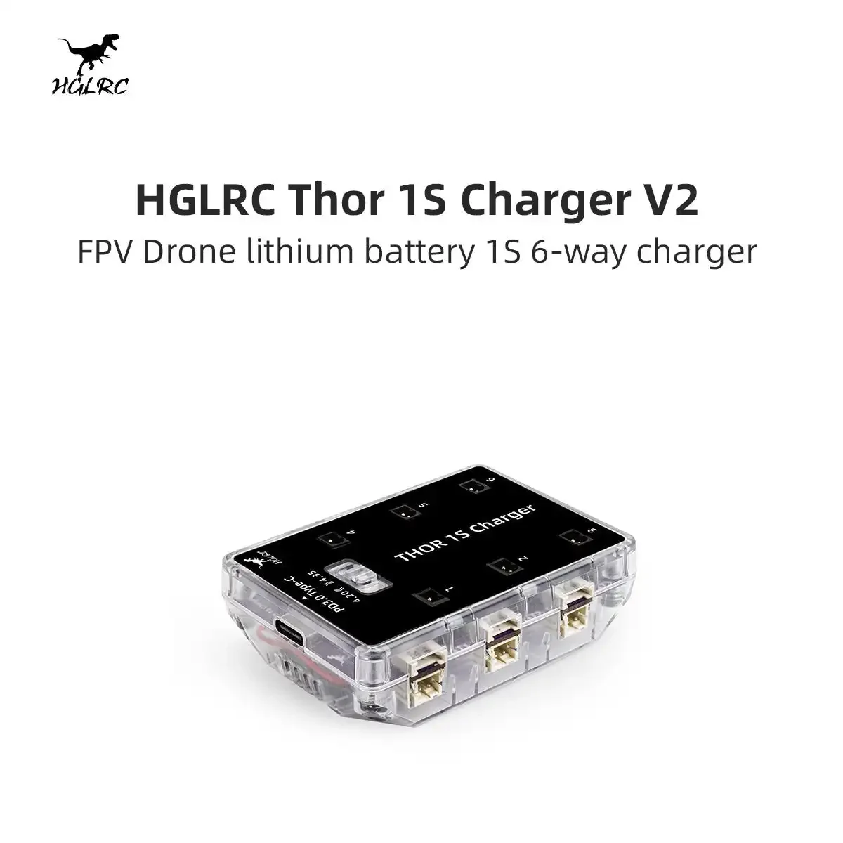 HGLRC Thor 1S Charger V2 6 Port Max 65W for PH2.0 MX2.0 A30 BT2.0 Plug 4.2V 4.35V LIHV 1S LiPo Battery