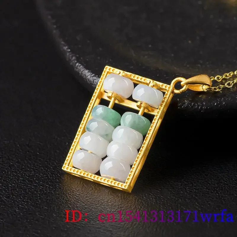 Imagem -05 - Burmese Jade Abacus Pingente para Mulheres Branco 925 Jóias de Prata Amuletos Esculpidos Gargantilha Jadeite Colar Esmeralda Natural