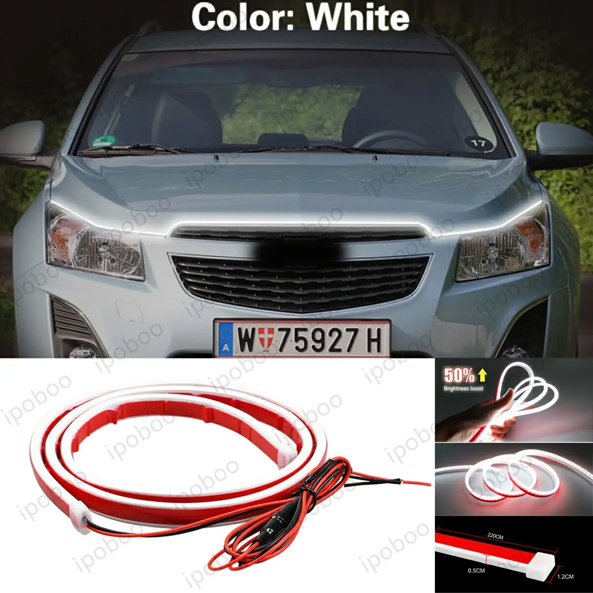 

86" LED Hood Light Strip For Chevrolet Cruze 2008-2018 Flexible Dynamic Scan Start Up Hoodbeam Kit Engine Cover Decoration Light
