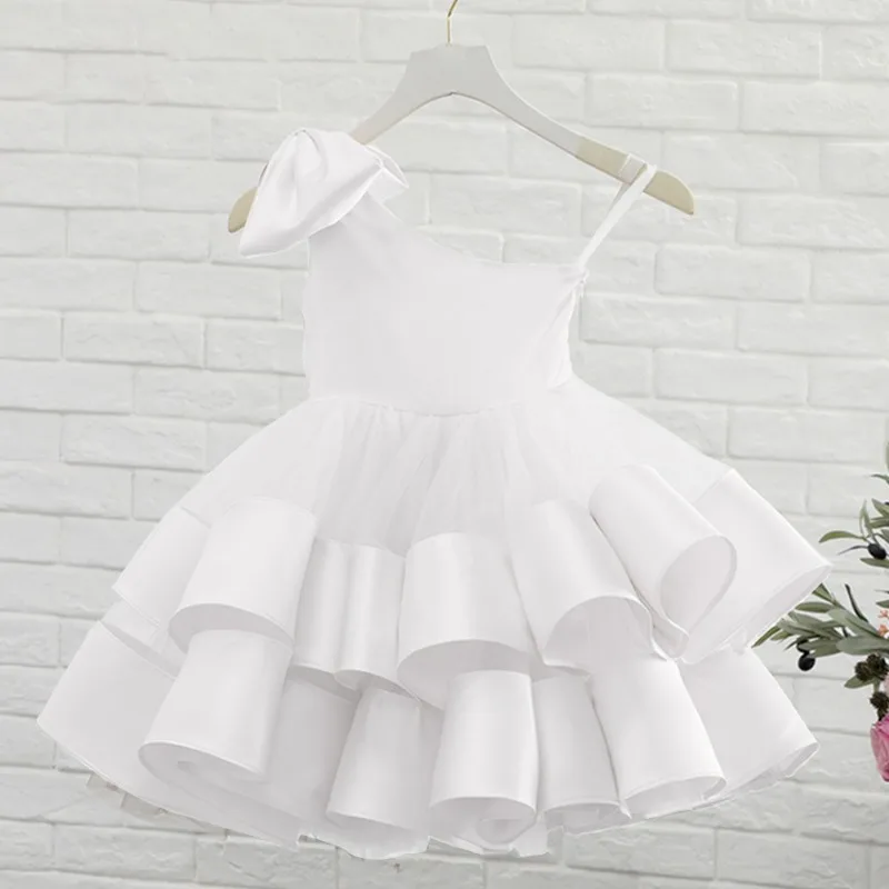 Vestido de novia para niños, Falda corta mullida de princesa de un hombro, novedad de verano