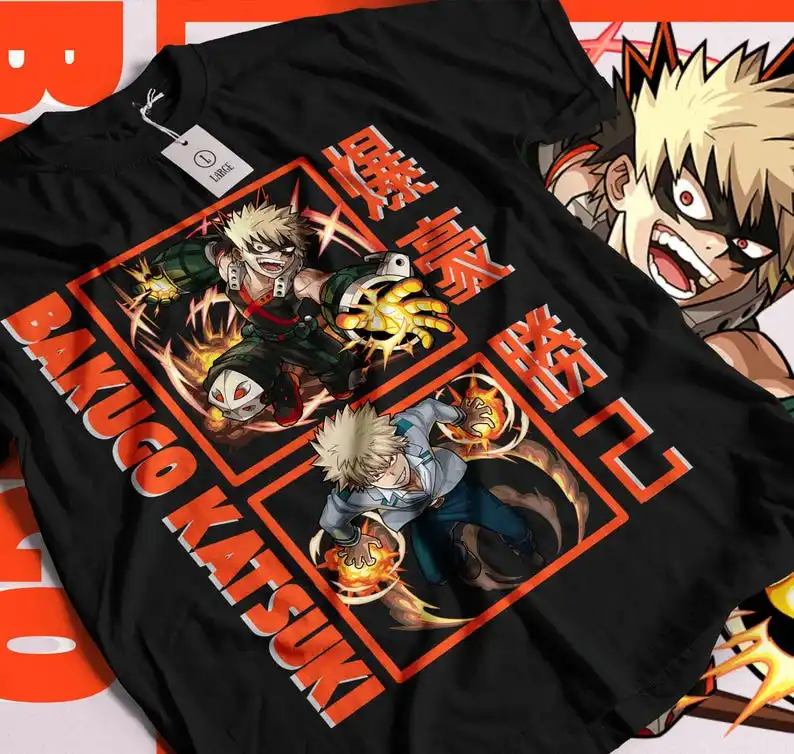 Bakugou Katsuki Boku No Hero Academia Unisex 100% Cotton Anime Merch Japanese Manga Printed T-Shirt