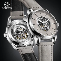 Ochstin High Quality Leather Hollow Mechanical Mens Watch Mineral Hardened Glass For Business Purposes Automatic Male Clock