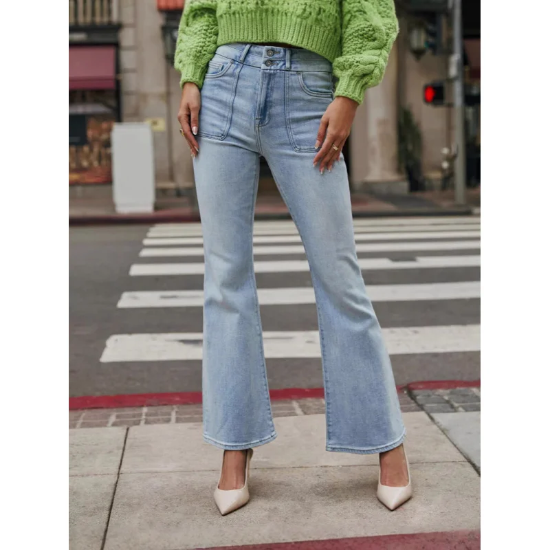 

25Европейские и американские новые женские новые популярные темпераментные модные повседневные эластичные широкие джинсы, подчеркивающие фигуру