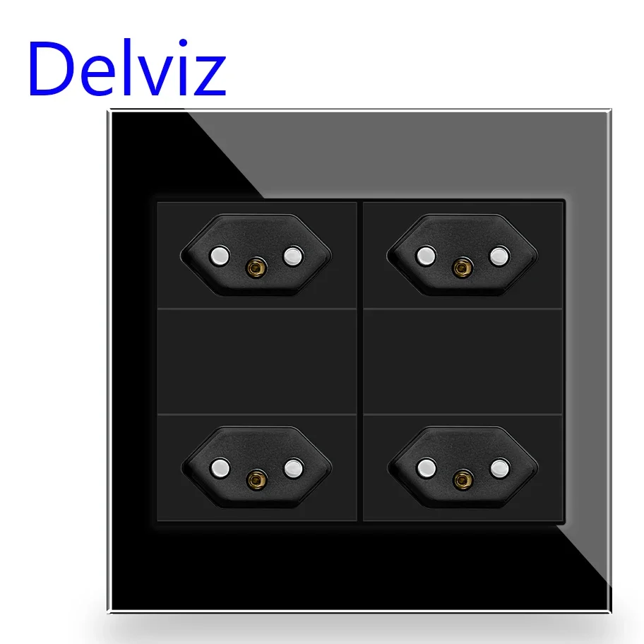 Delviz Brazil Standard Power Outlet, 10A/20A AC 110V~250V, 120mm*120mm Crystal Glass Panel, BR Electric plug 4 times Wall Socket