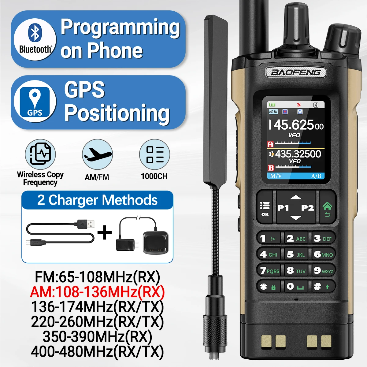 BAOFENG UV-32 GPS Air Band Walkie Talkie Long Range 10W Multi Band Bluetooth Programmierung Drahtlose Kopie Frequenz Zwei Weg Radio