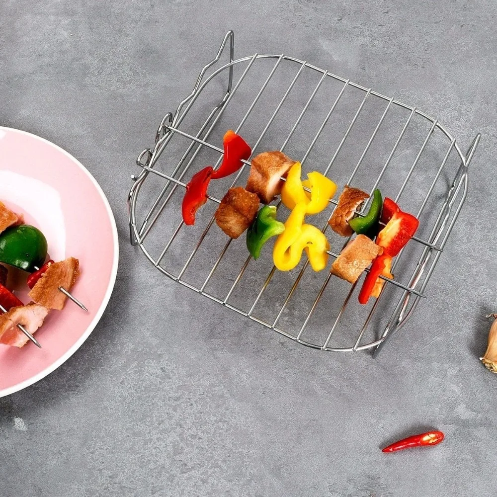 

Durable Stainless Steel Air Fryer Grill Square with Grilled Skewers Barbecue Grill Vertical Grill Rack For Home Kitchen Outdoor