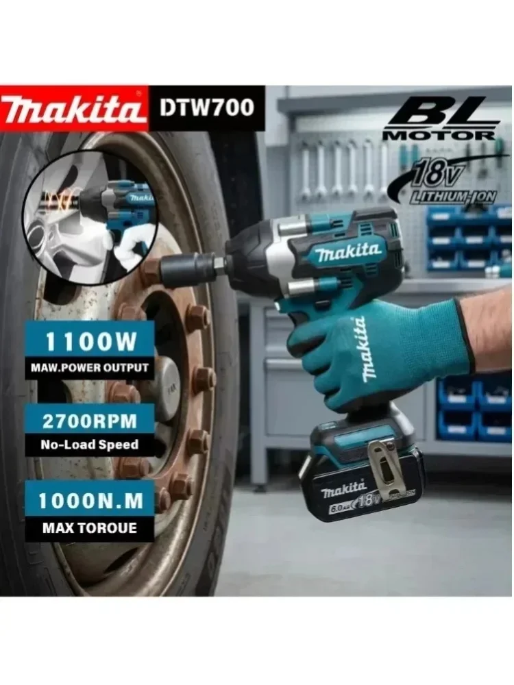Makita DTW700 – bezszczotkowy, akumulatorowy klucz udarowy o momencie obrotowym 1000 Nm, wiertarko-wkrętarka elektryczna, klucz 1/2", narzędzie elektryczne do akumulatorów 18 V. — 2