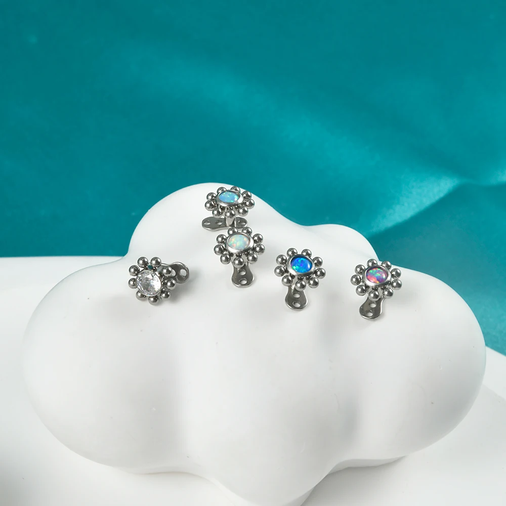 1PC G23 Titanium Fire Opal Dermal Anchor Butterfly&Sunflower Top Small Bead With Zircon Micro Skin Diver Piercing Body Jewelry
