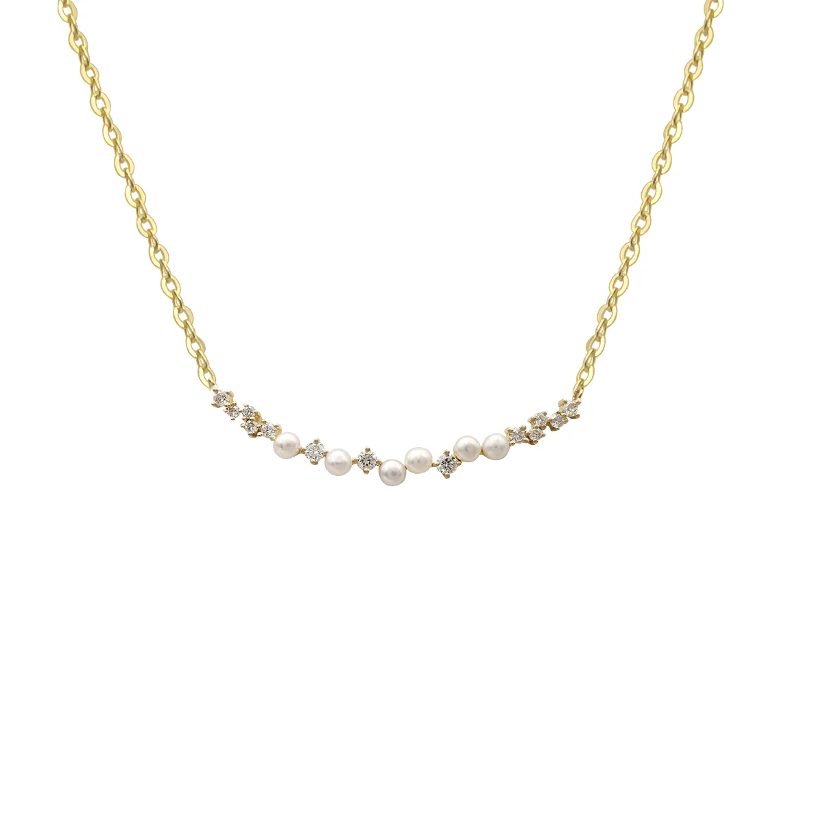 

Smile Shape Necklace Custom 14K Real Gold Wholesale Luxury Diamond And Pearl Necklace