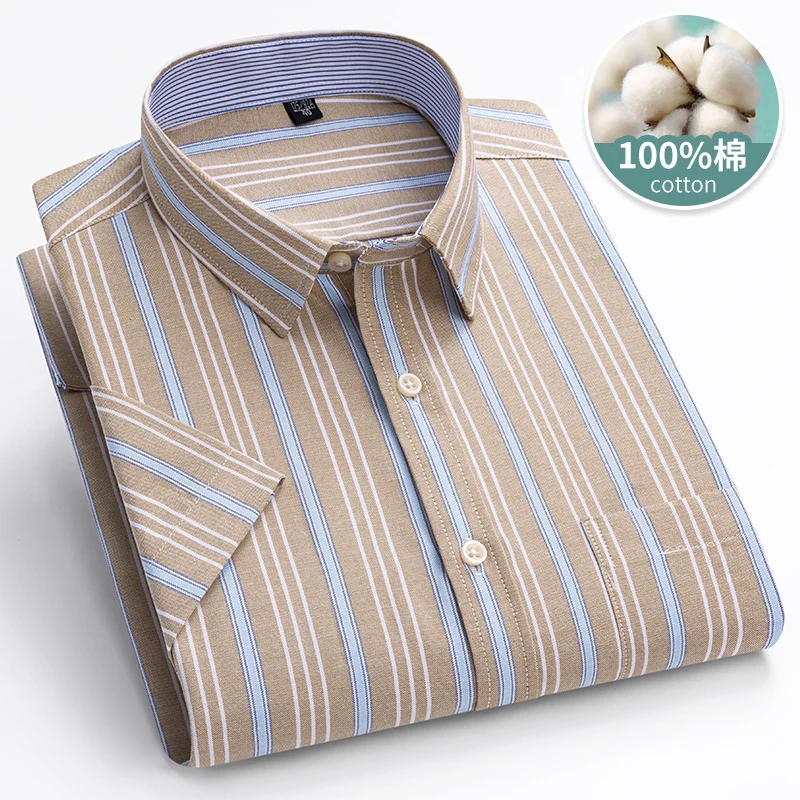 قميص رجالي قصير الأكمام من القطن أكسفورد ، قميص كلاسيكي مقلم متقلب ، بلوزة شبابية منزلية غير رسمية ، مقاس كبير ، 6XL-7XL ، جديد ، الصيف ، #4