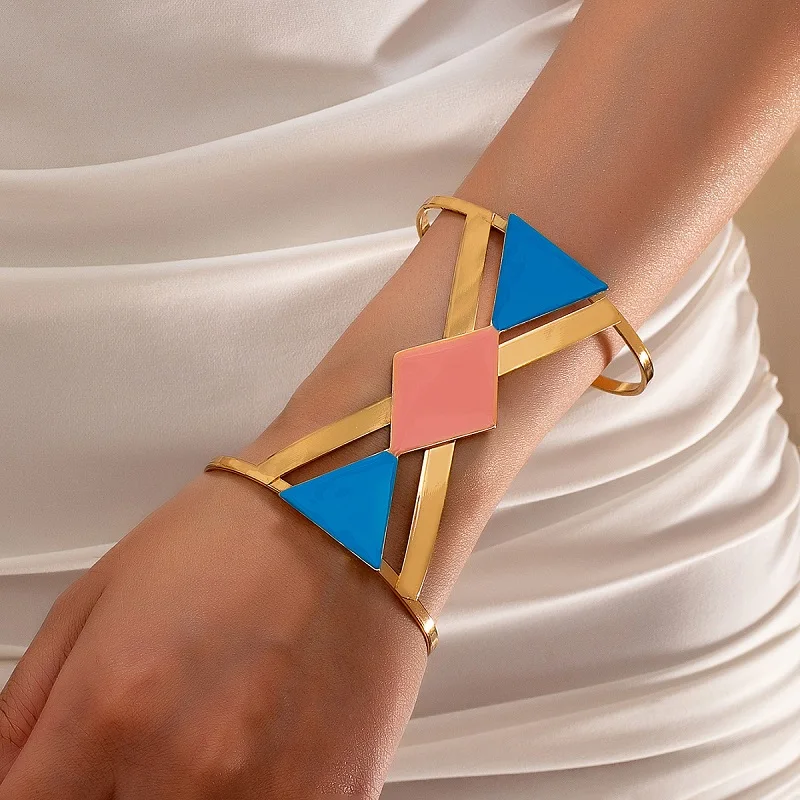 Pink and Blue Geometric Shape Triangular Cuff Bracelet Women Girls Gifts Fashion Jewelry Hot Sale Party Gift 2026 New Style