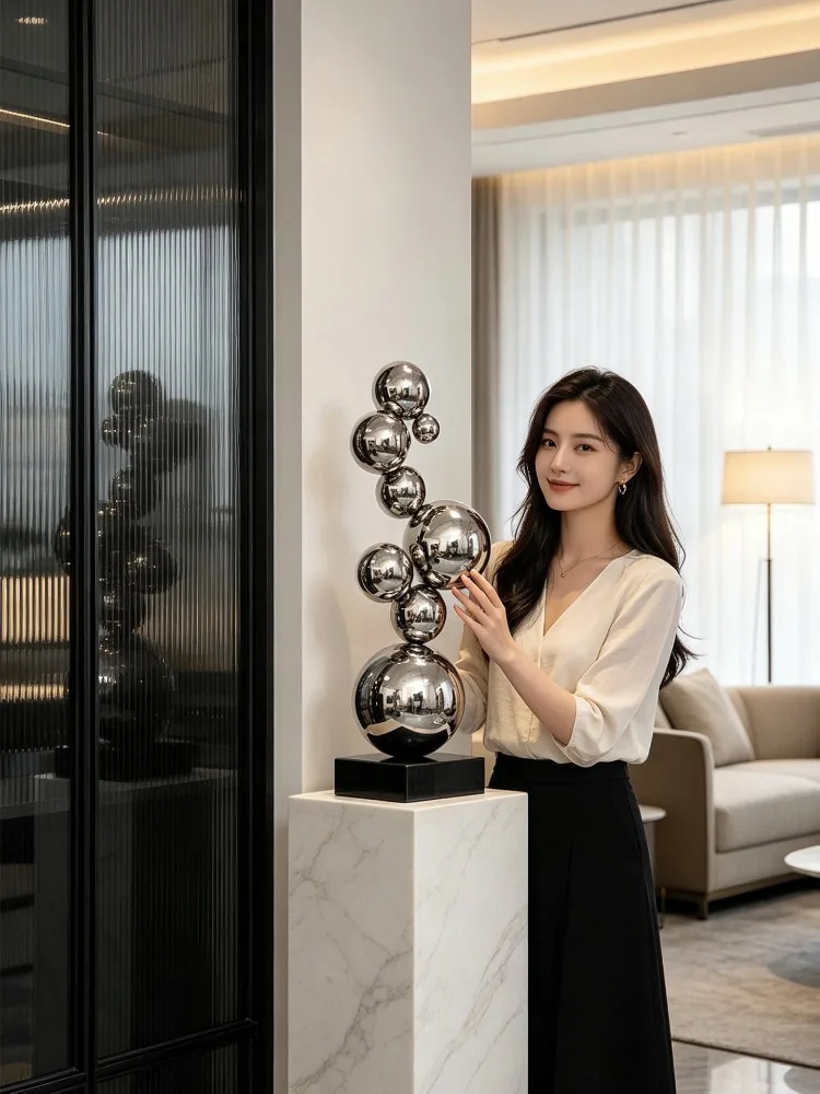 Modern Abstract Art Geometric Stainless Steel Ball Sculpture Art Sample Room Hotel Lobby Decoration Gift