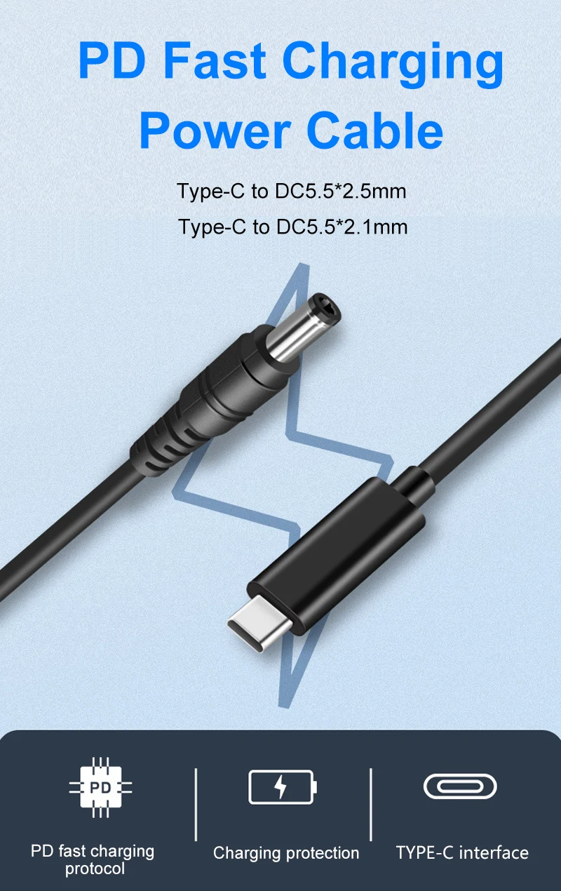 65W 20V 3A USB Type C to DC5525 DC5521 PD Fast Charging Power Cable Decoy Wire For TS100 TS101 T12 Pine64 Pinecil Soldering Iron