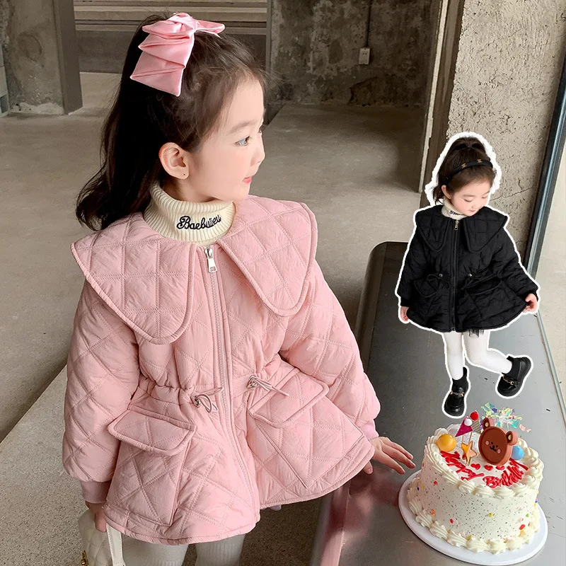 Girls Thickened Cotton-padded Coat Autumn and Winter New 2024 Foreign Girl Doll Collar Princess Cotton-padded Coat Clothes