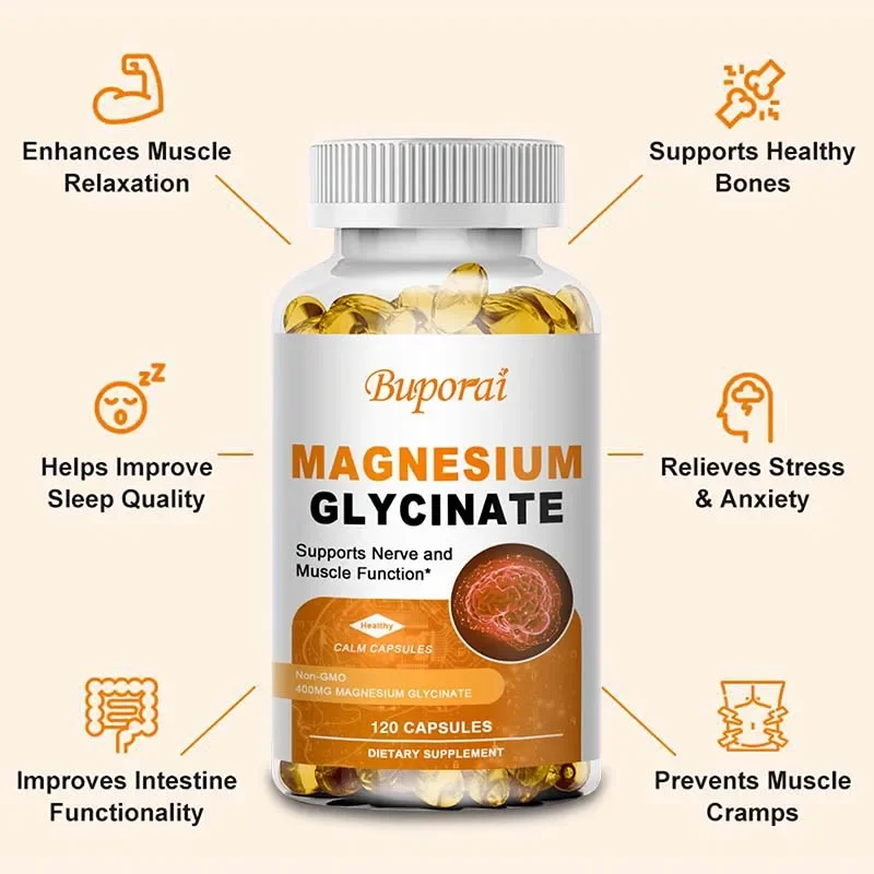 

Глицинат магния — уменьшает стресс, помогает спать и расслаблению мышц и способствует развитию мозга.