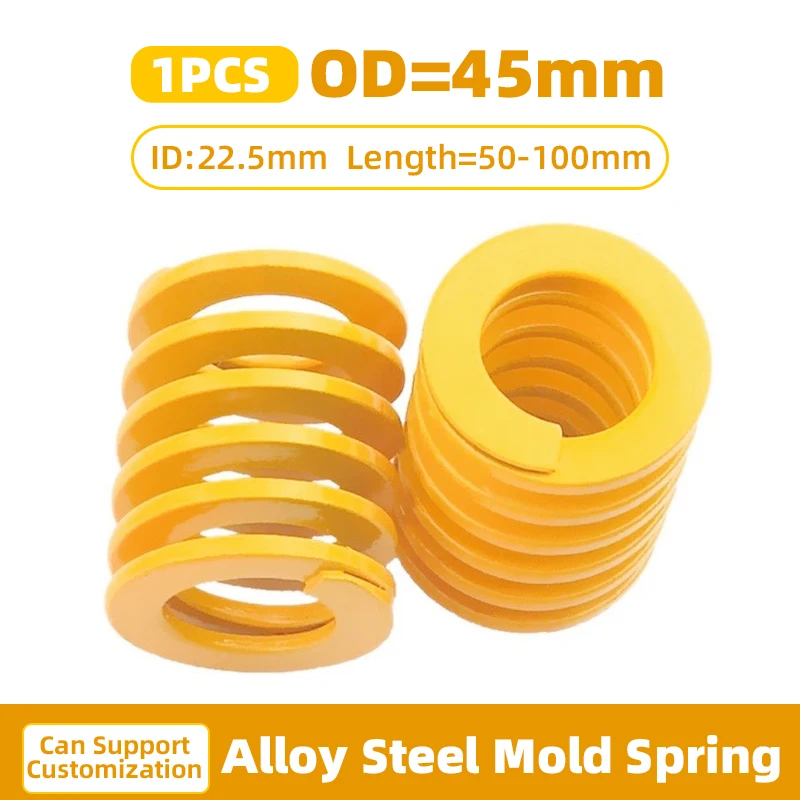 

Creamily 1PCS Yellow Small Load Die Mold Spring Compression Spring Steel Rectangular Springs OD=45mm ID=22.5mm Length=50-100mm