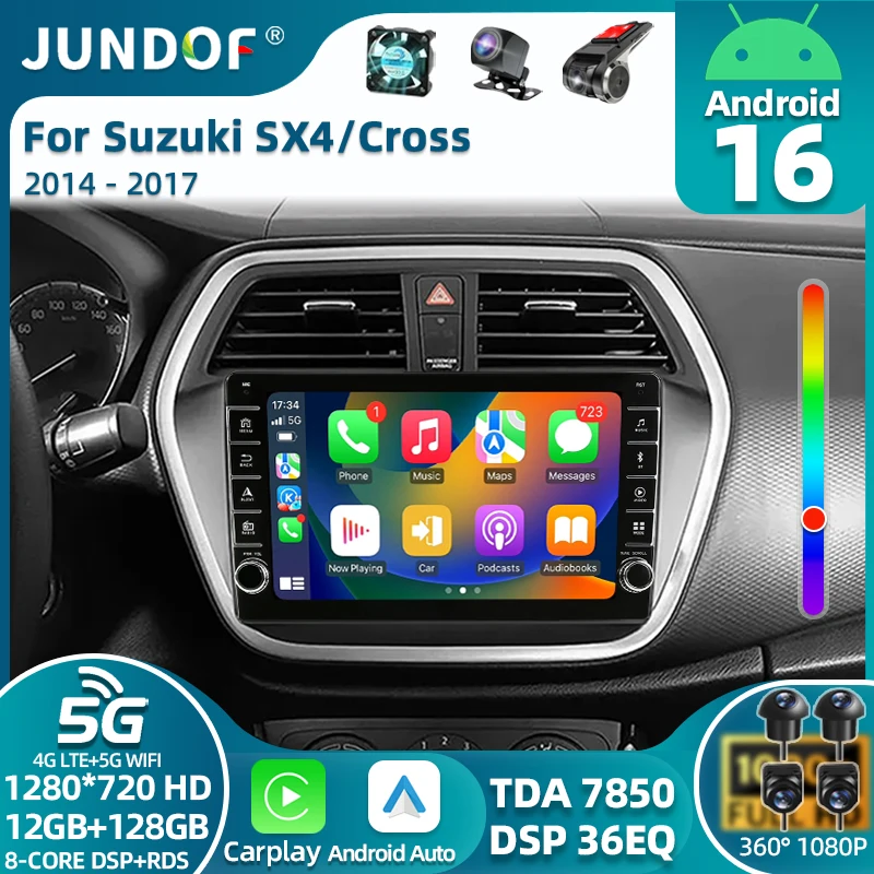 

Автомобильный радиоприемник Android 16 для Suzuki SX4 S-Cross 2014 2015 2016 2017, мультимедийный плеер, стерео GPS, WIFI + 4G, беспроводной Carplay, авто видео