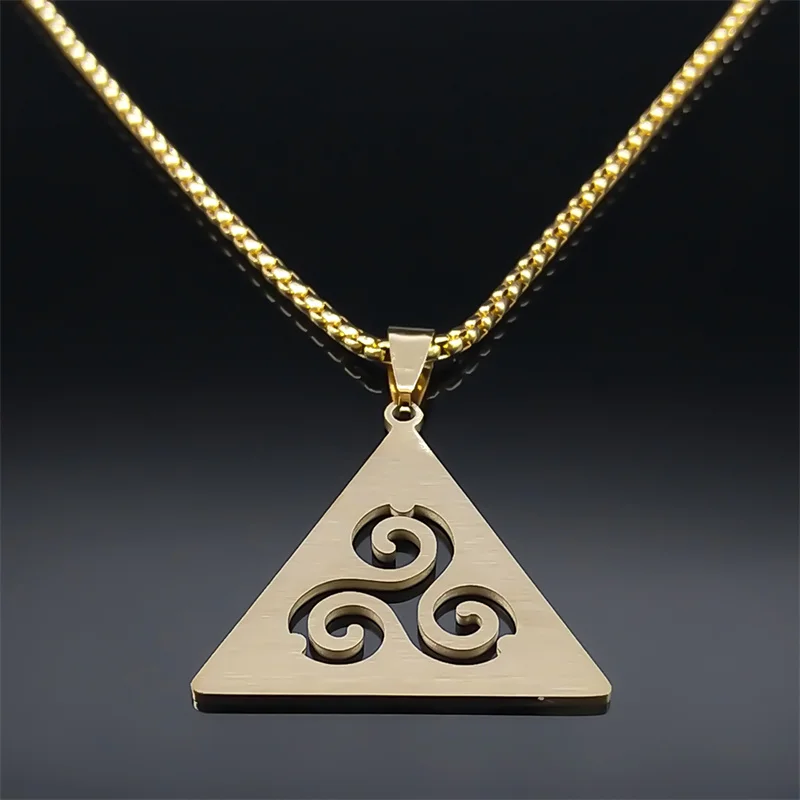 سلتيك Triskele Triskelion قلادة للنساء/الرجال الفولاذ المقاوم للصدأ الذهب اللون Triquetra الساحرة الثالوث عقدة مجوهرات bruja N8060S02