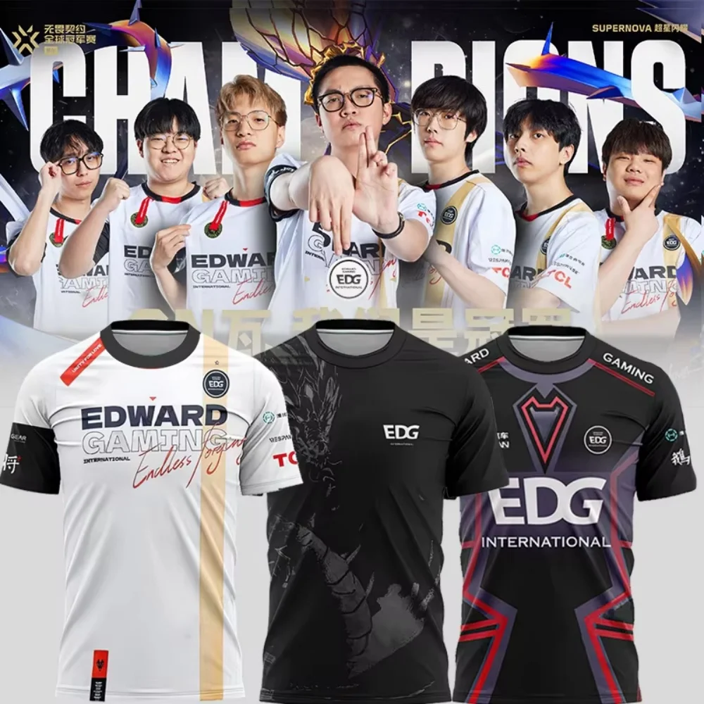 

EDward Gaming (EDG) Valorant Champions Jersey Esports Tees with Dragon & Red Accent Designs, For CN Gaming Fans & Streetwear