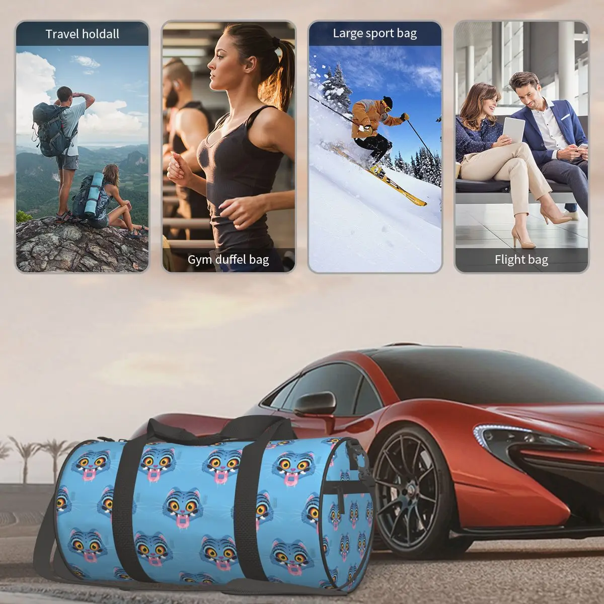 KPop Demon Hunters - Derpy Tiger Gym Bag حقائب رياضية محمولة كبيرة للسفر والتدريب حقيبة يد مخصصة جرافيك حقيبة اللياقة البدنية للرجال