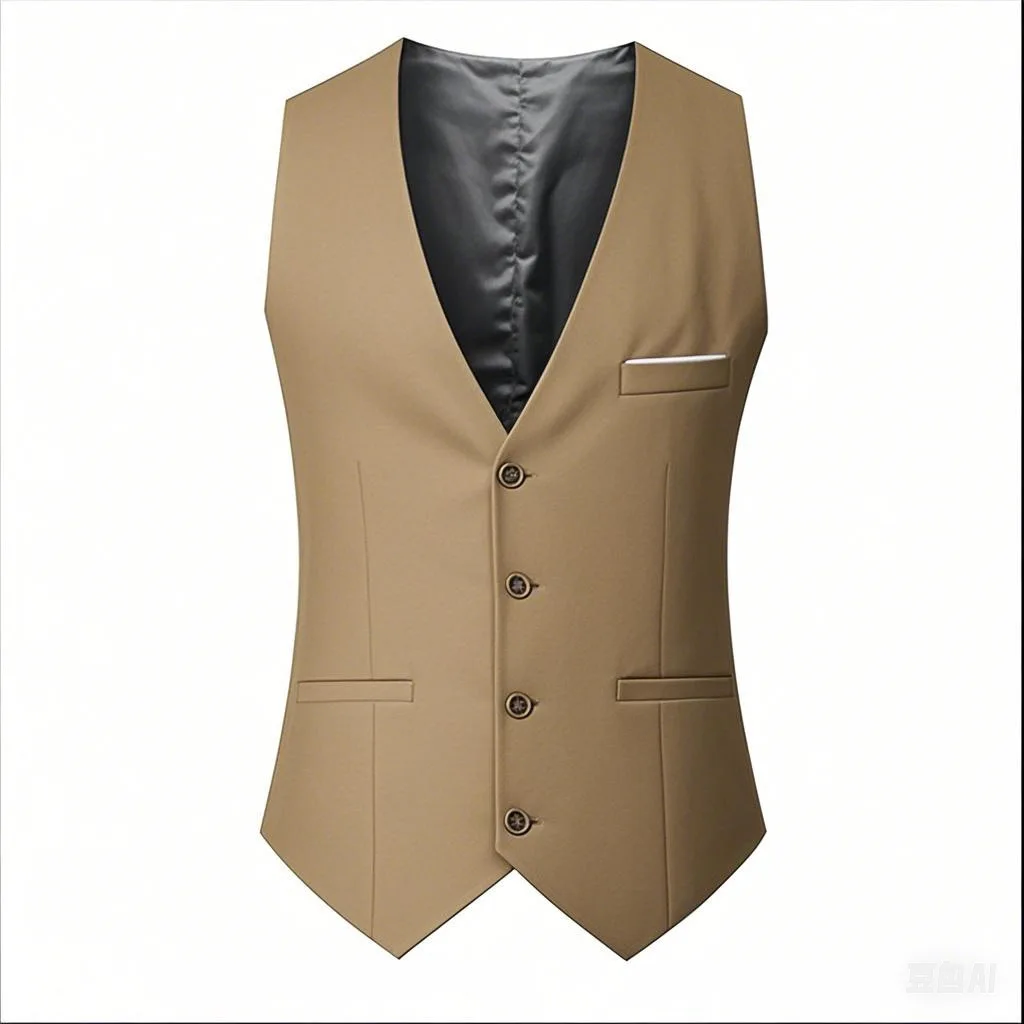 Neue modische britische Herren-Anzugweste in Uni-Farbe, ärmellose Weste, geeignet als Taillenumhang für Hochzeiten und Partys. – Detail 10
