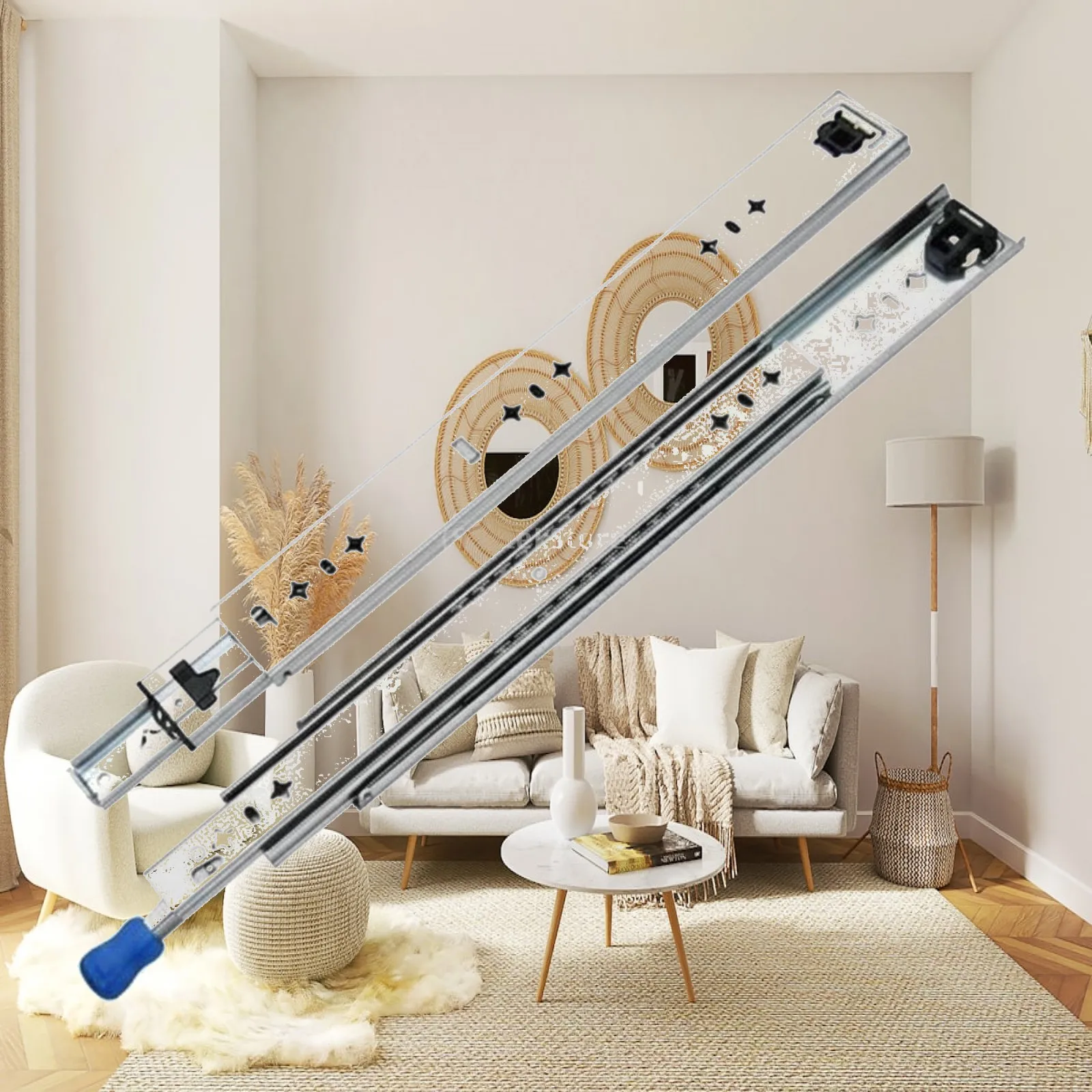 Smooth 3-stage Drawer Slides Lock Mechanism Rail Guide Track for Large Storage Cabinets