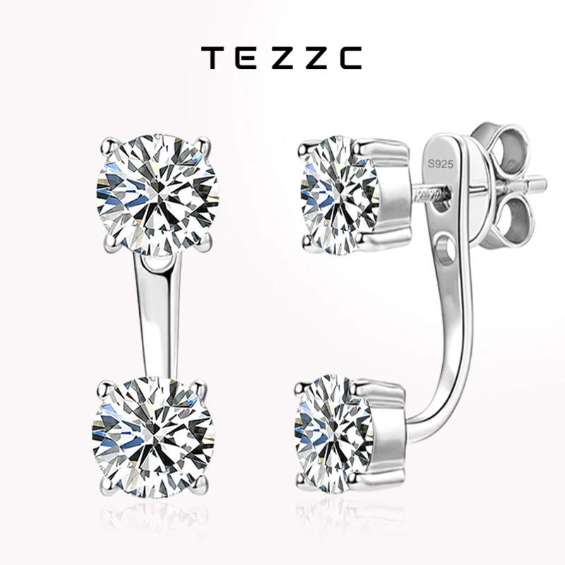 

Tezzc 0.5ct Moissanite Earrings for Women 925 Sterling Silver With Gold Plated Wedding Studs Earring Jewelry Two Ways to Wear