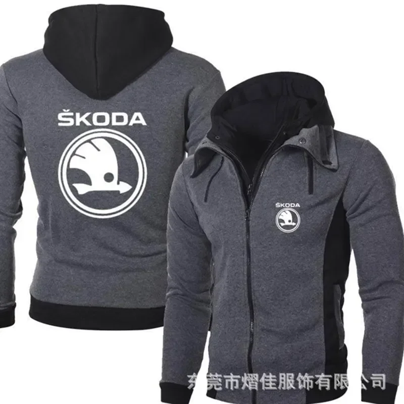 Skoda เสื้อกันหนาวสำหรับผู้ชาย, ใหม่2023แจ็คเก็ตลำลองขนแกะมีฮู้ดอบอุ่นชุดกีฬาฮาราจูกุ