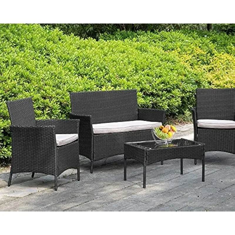 Indoor Use Rattan Chairs Wicker Patio Loveseats Conversation Sets with Table Cushions for Backyard Lawn Porch Garden