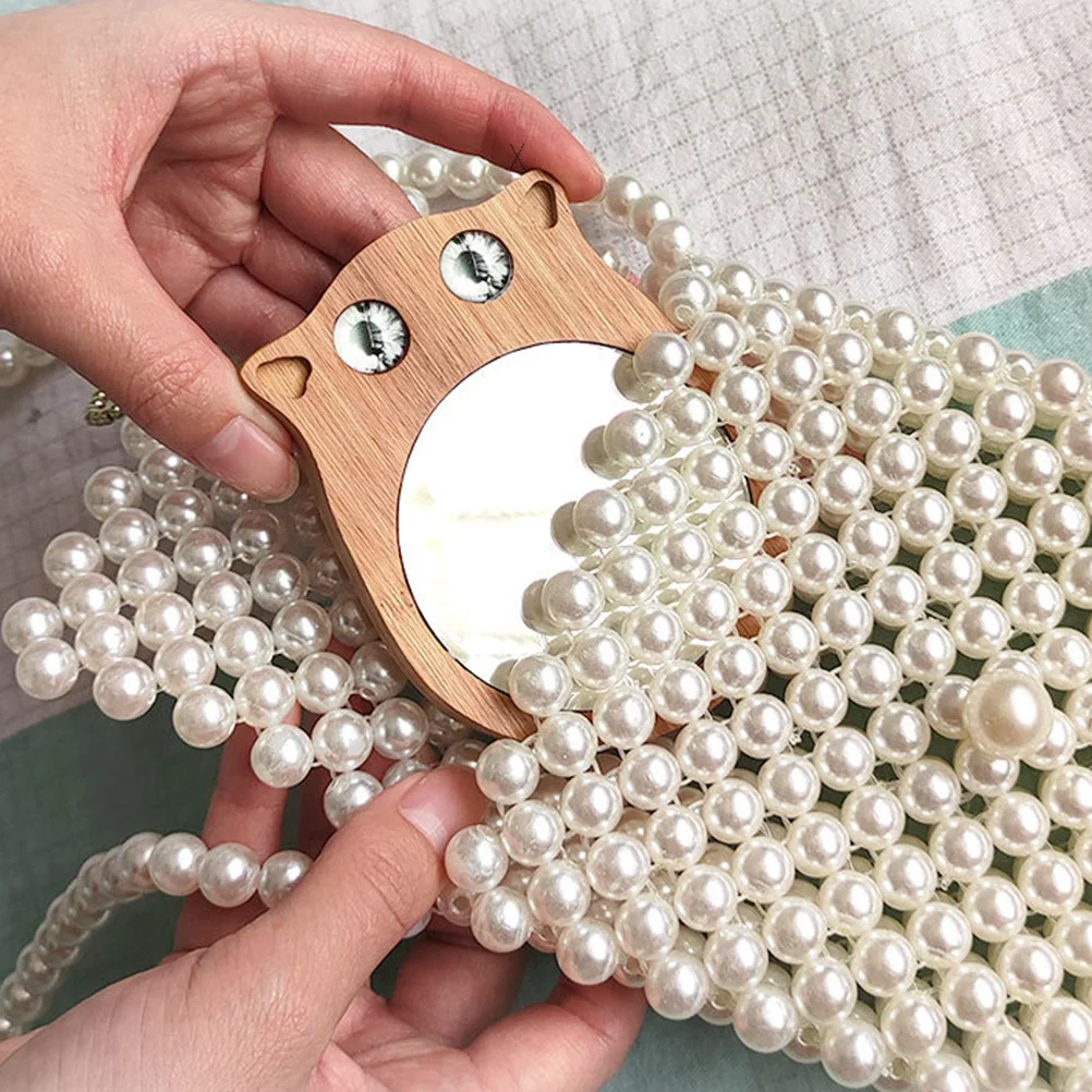 2 قطعة مرآة ماكياج صغيرة على شكل قطة مرآة خشبية محمولة للسفر والتنزه والحفلات المنزلية وإكسسوارات المكياج #6