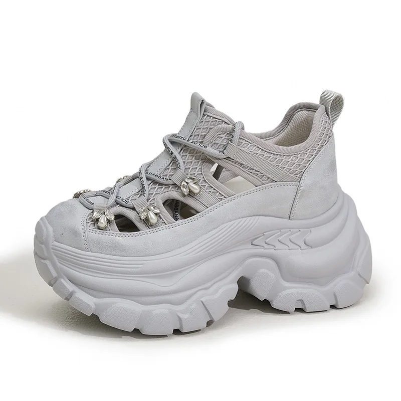 

Удобные ботинки из микрофибры с воздушной сеткой 9 см, массивные кроссовки, ботильоны на платформе, модная весенне-летняя женская обувь высокого бренда