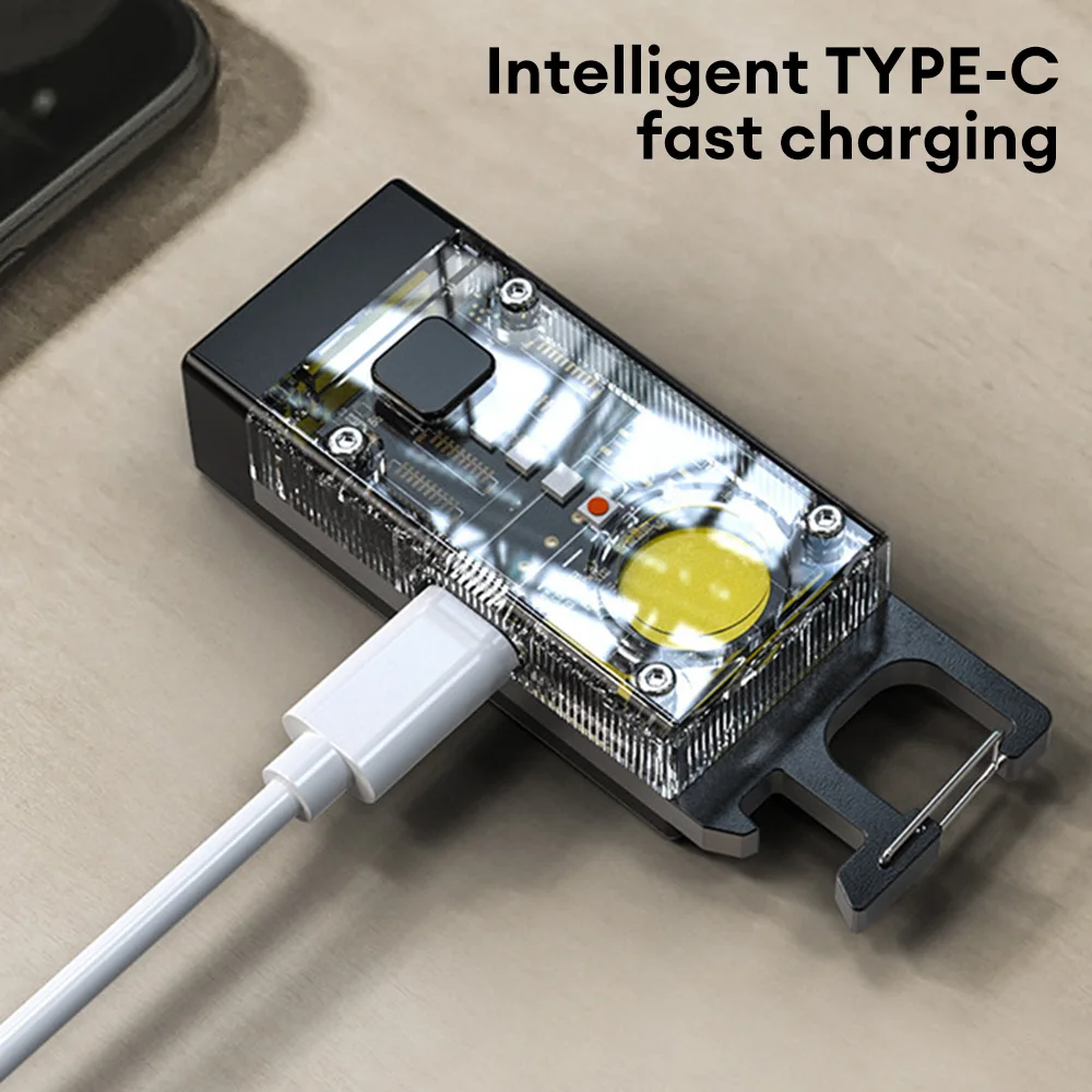 Mini EDC Solar LED Flashlight Multifunctional Keychain Torch USB Charging COB Camping Lantern Floodlight with Strong Magnetic