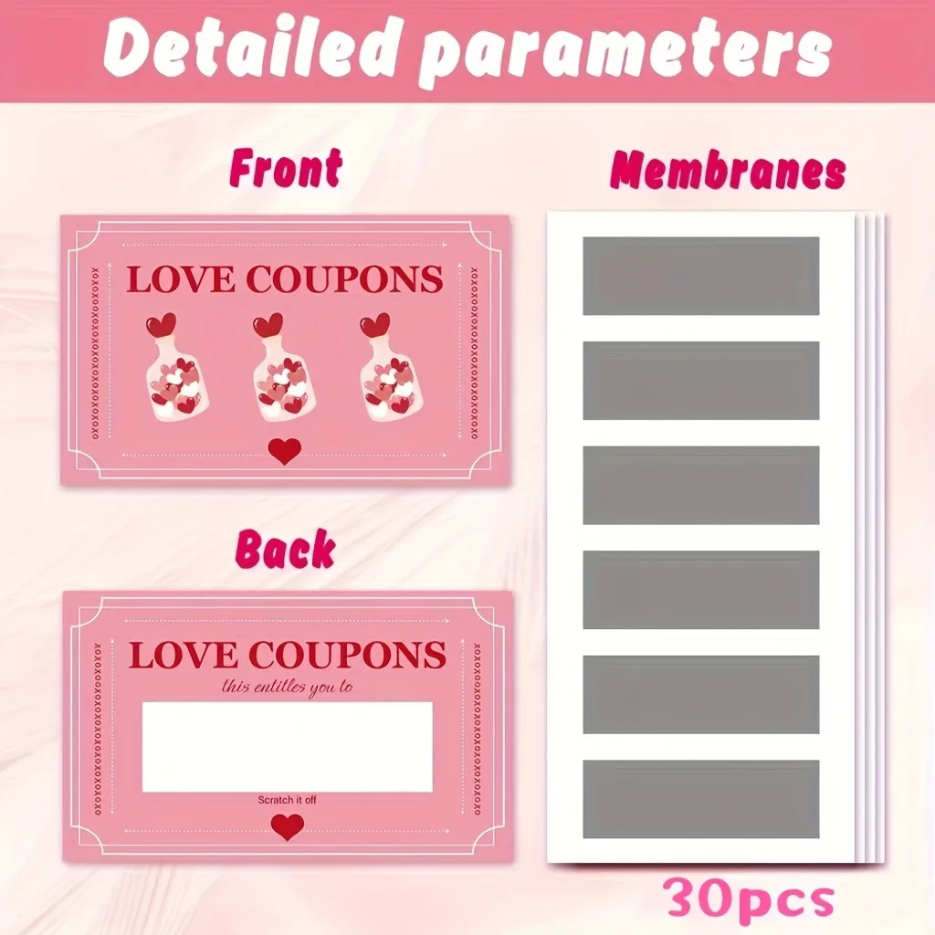30-100PCS Valentine's Day Scratch Cards Cards Coupons of Love Words Valentine's Day Paper Scratch Cards Valentine's Day Gifts view 4