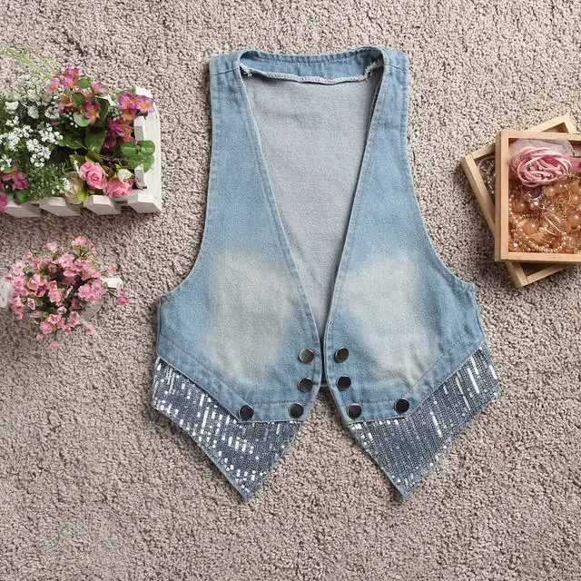 Korean Version Versatile Sleeveless Denim Vest Women's Summer Short Slim Fit Vest Womens Cardigan Jacket Vest Jackets