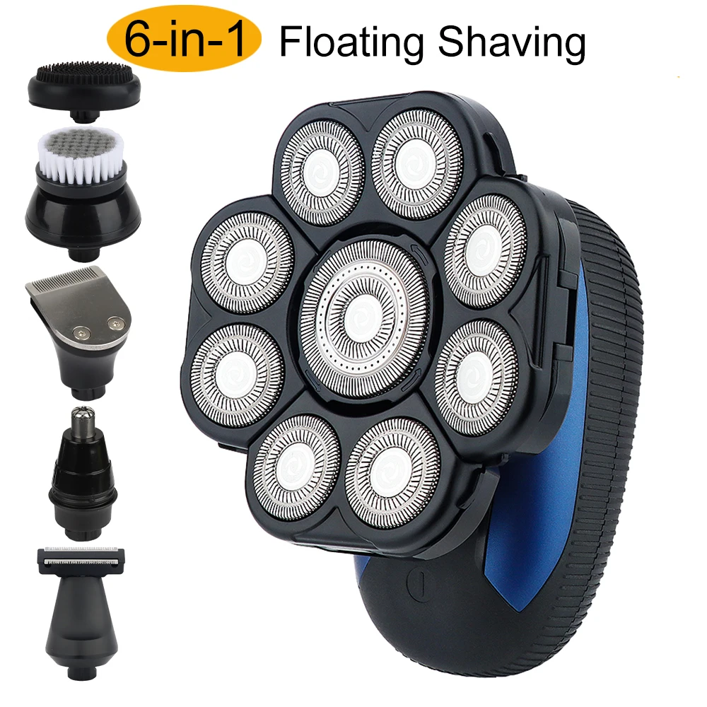 Floating Head Shaver for Bald Men Waterproof Electric Razor for Men with Nose Hair Trimmer Wet/Dry Grooming Shaving Machines