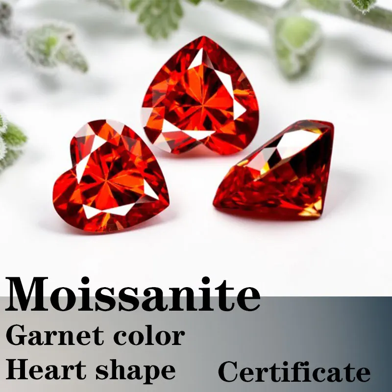 

Moissanite VVS1 Artificial Stone Garnet Color Heart Cut with Certificate High Quality