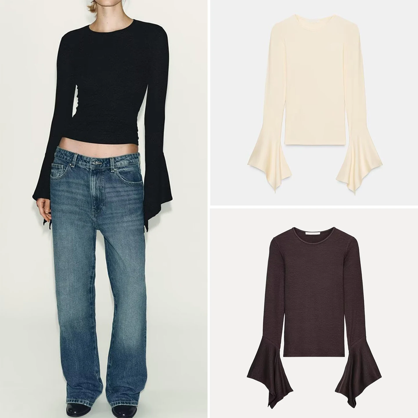 

Faionable Tri-Color Layered Decorative T-irt for Women Winter 2025 Stand Fit Long Sve European Sle Z Brand